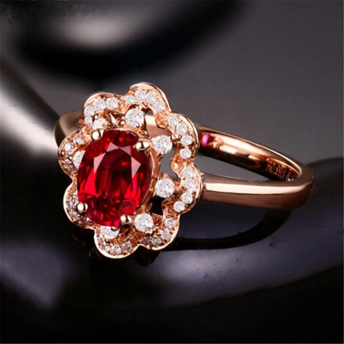 Red Crystal & Cubic Zirconia Flower Edge Ring