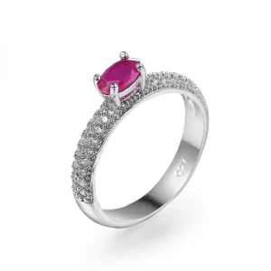 Red Crystal & Silver-Plated Oval-Cut Ring