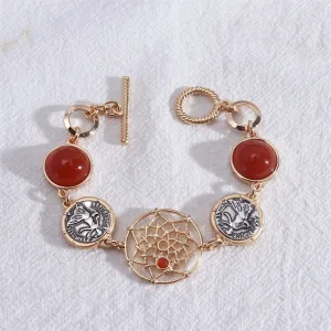 Red Resin & Two-Tone Coin Lotus Station Bracelet