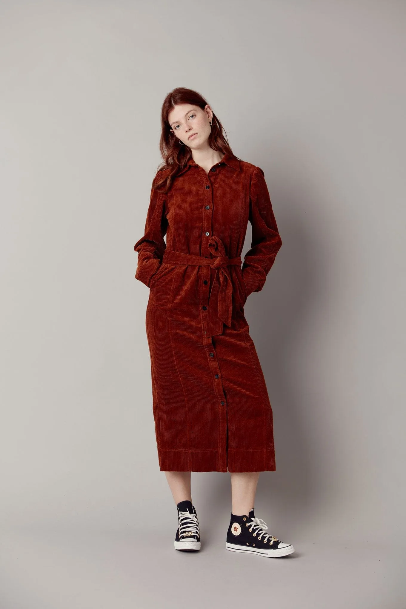 Reina Women's Organic Cotton Cord Dress | Chestnut