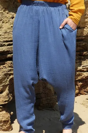 RELAX Men's Organic Gauze Cotton Harem Pants (Indigo Blue)