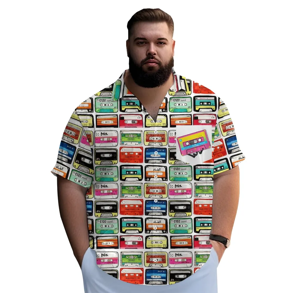 Retro Music Tape Oversized Cotton and Linen Short Sleeve Shirt