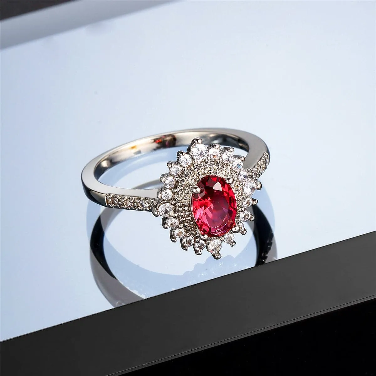Rose Crystal & Cubic Zirconia Flower Band Ring