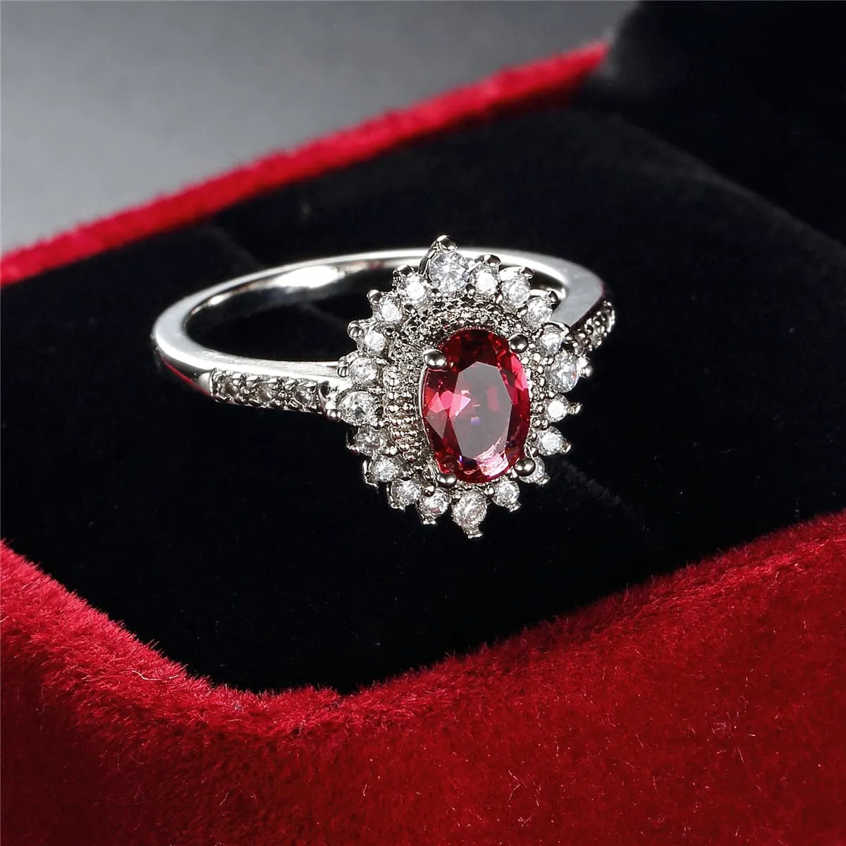 Rose Crystal & Cubic Zirconia Flower Band Ring