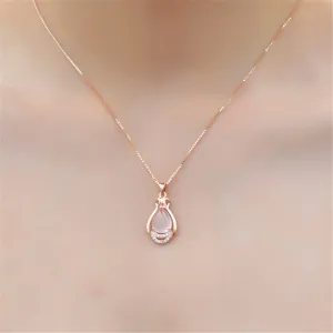 Rose Quartz & Cubic Zirconia Teardrop Pendant Necklace