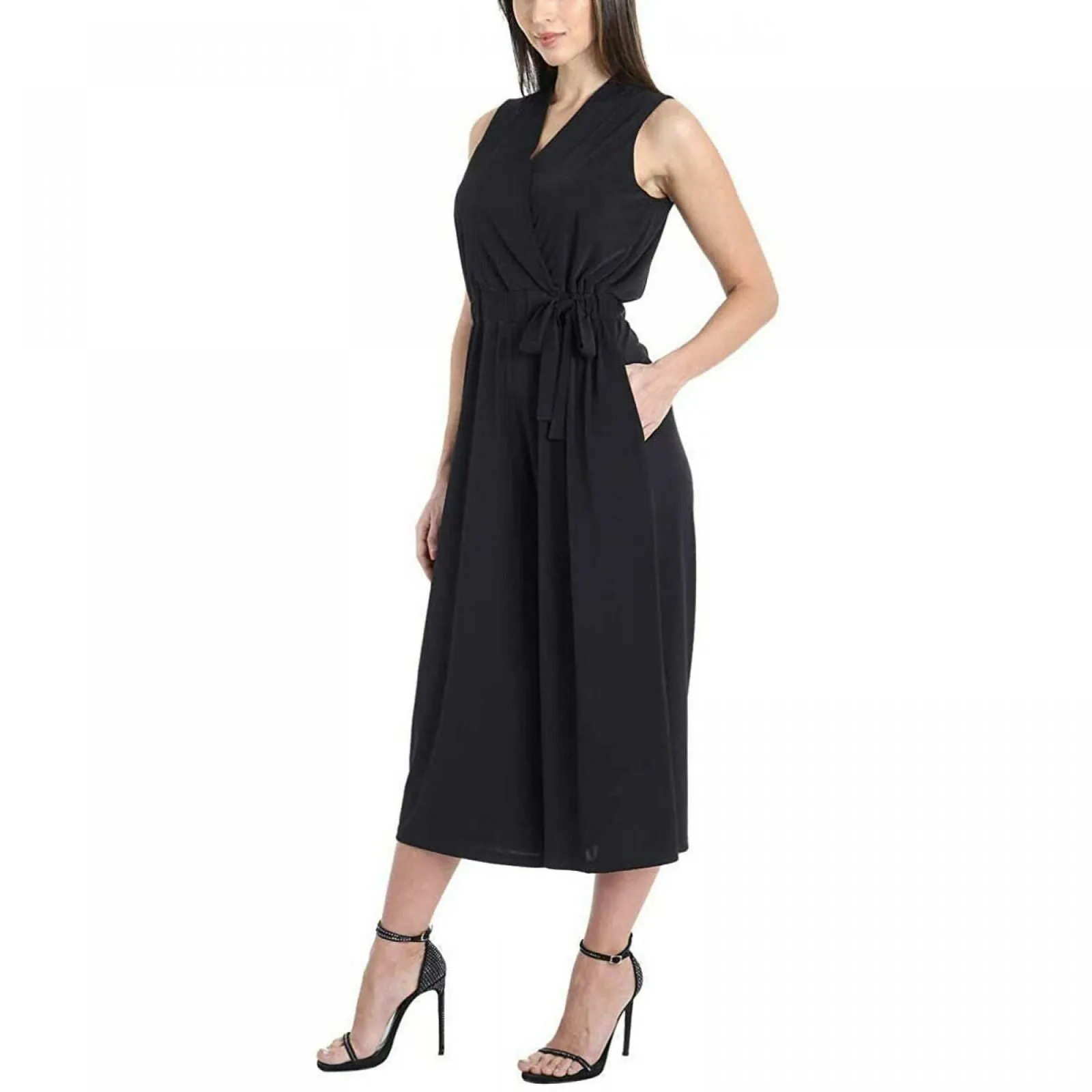 Sandra Darren Women's Belted Crop Jumpsuit With Pockets