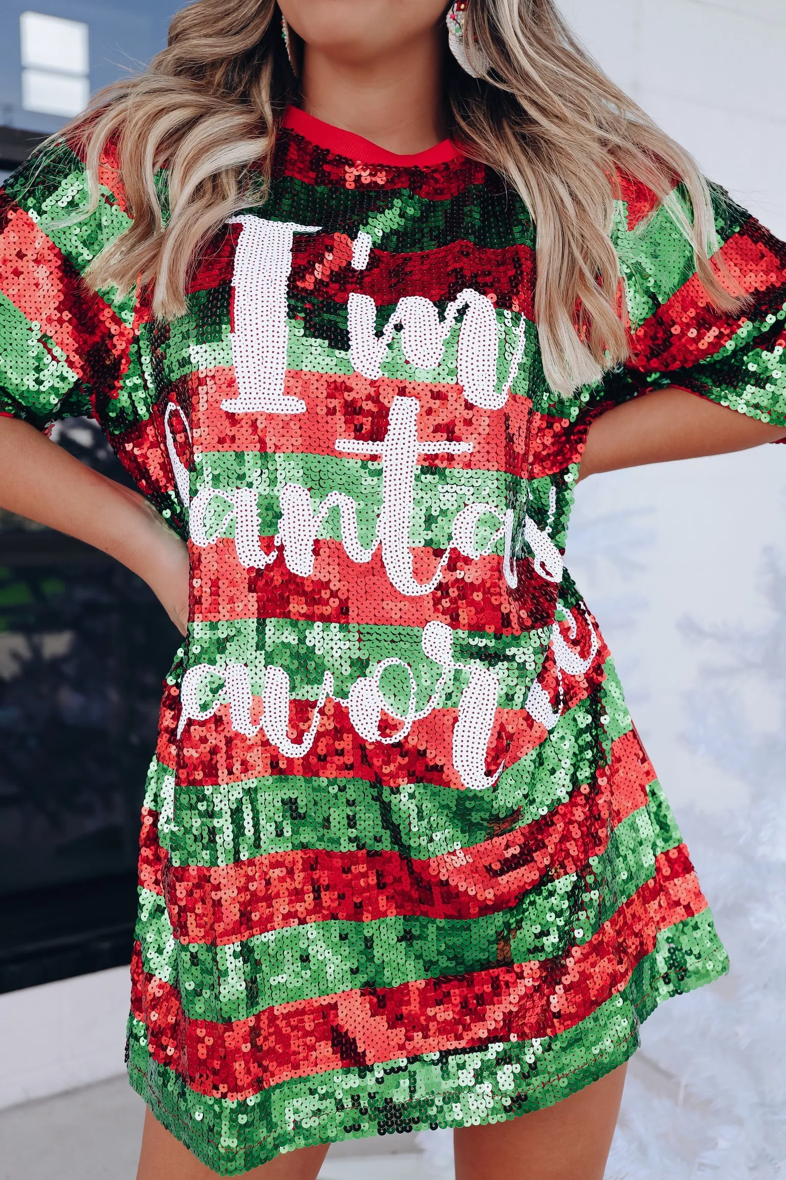 Santa's Favorite Striped Sequin T-Shirt Dress