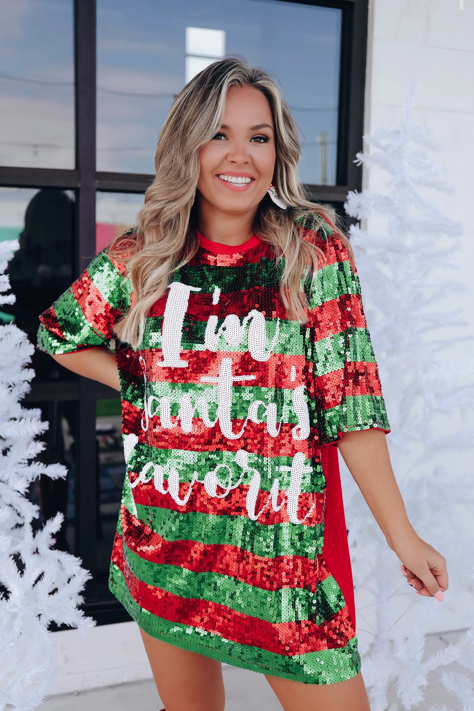 Santa's Favorite Striped Sequin T-Shirt Dress