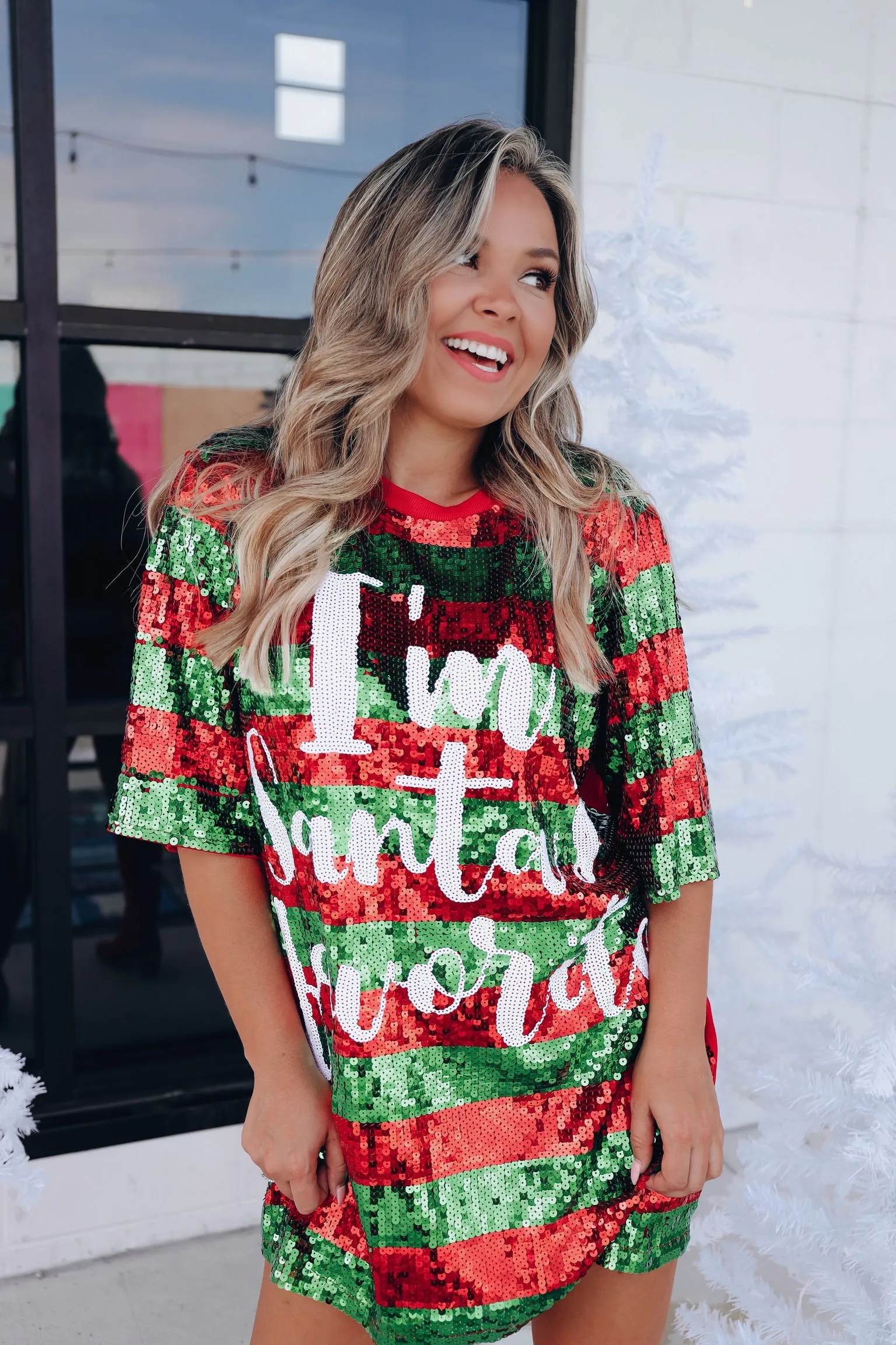 Santa's Favorite Striped Sequin T-Shirt Dress