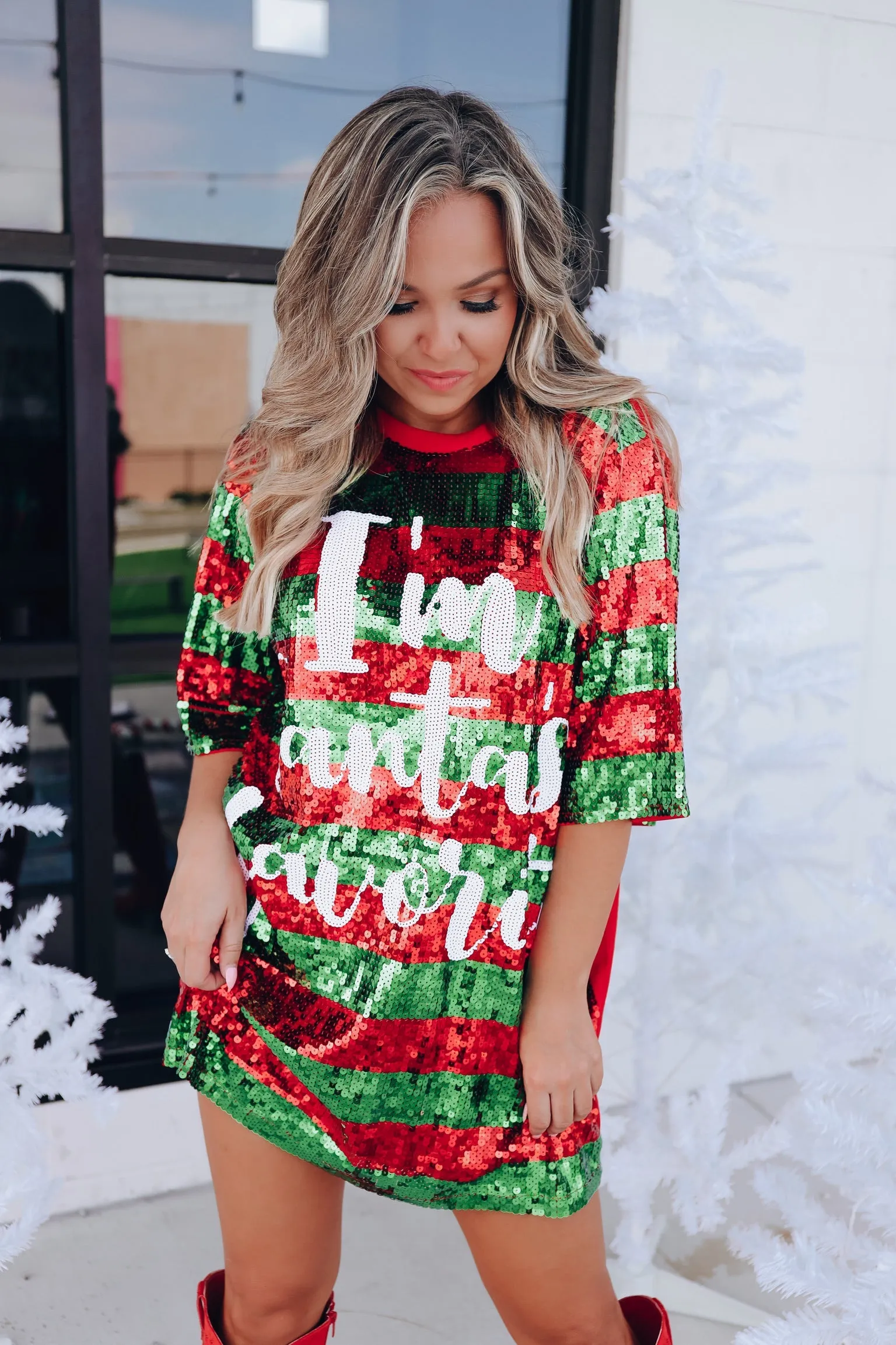 Santa's Favorite Striped Sequin T-Shirt Dress