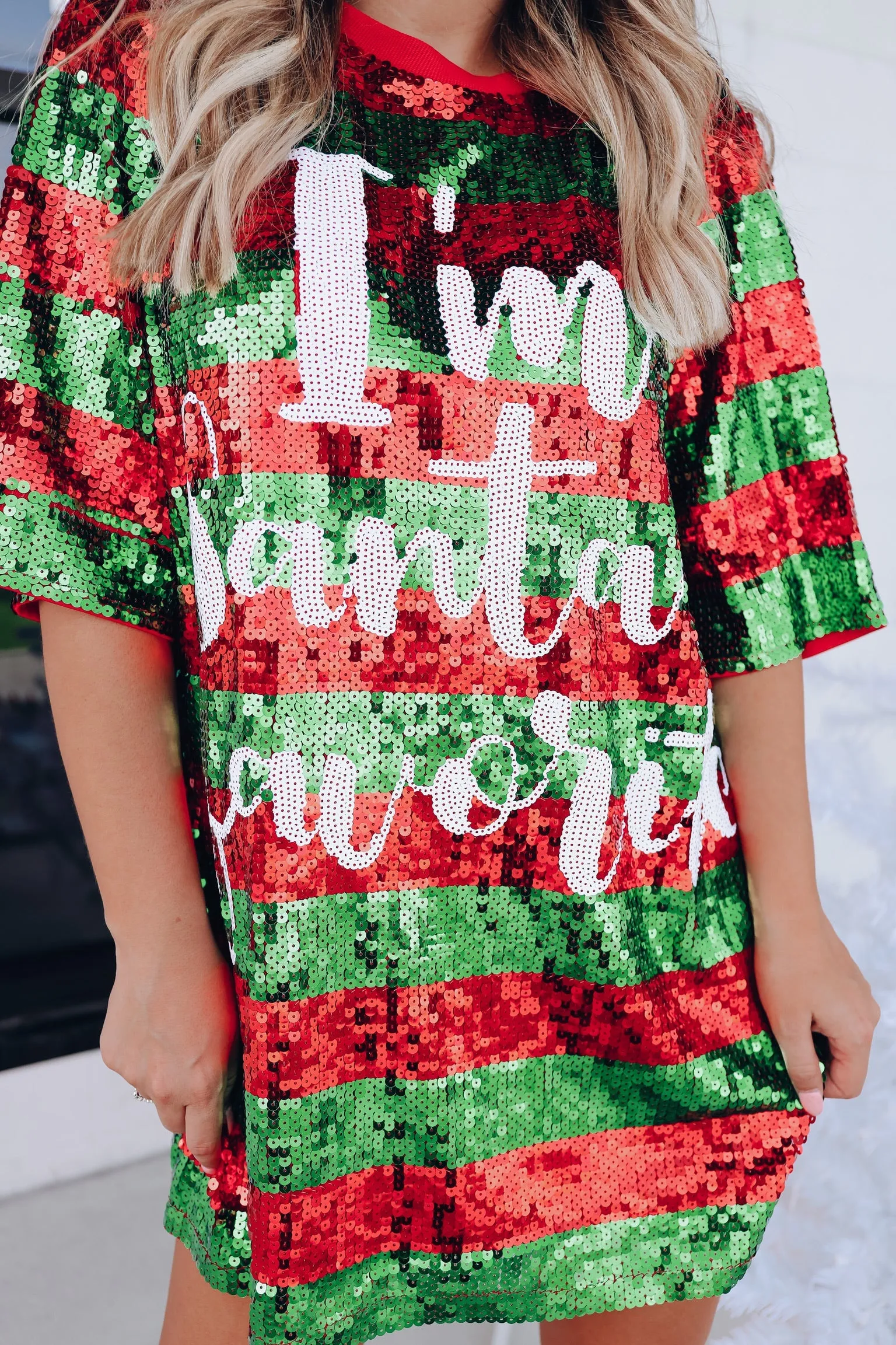 Santa's Favorite Striped Sequin T-Shirt Dress
