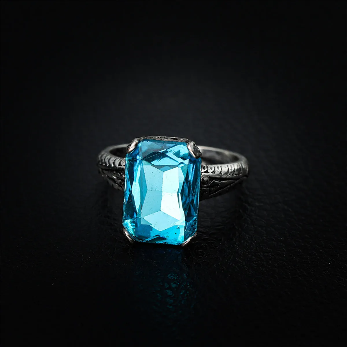 Sea Blue Crystal & Silver-Plated Radiant-Cut Ring