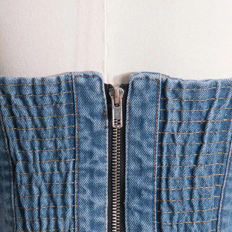 Sexy Spaghetti Strap Cropped Bustier Demin Tank Top