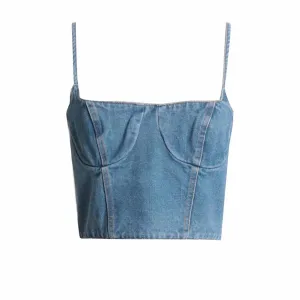 Sexy Spaghetti Strap Cropped Bustier Demin Tank Top