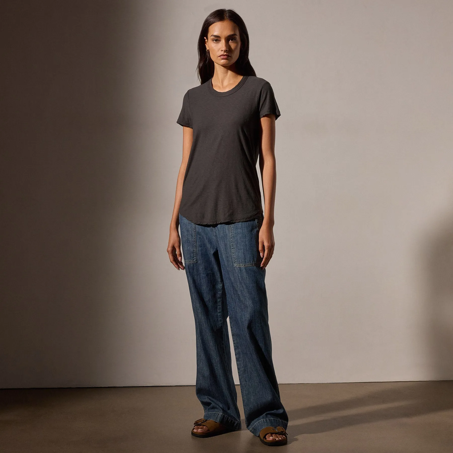 Sheer Slub Crew Neck Tee - Carbon