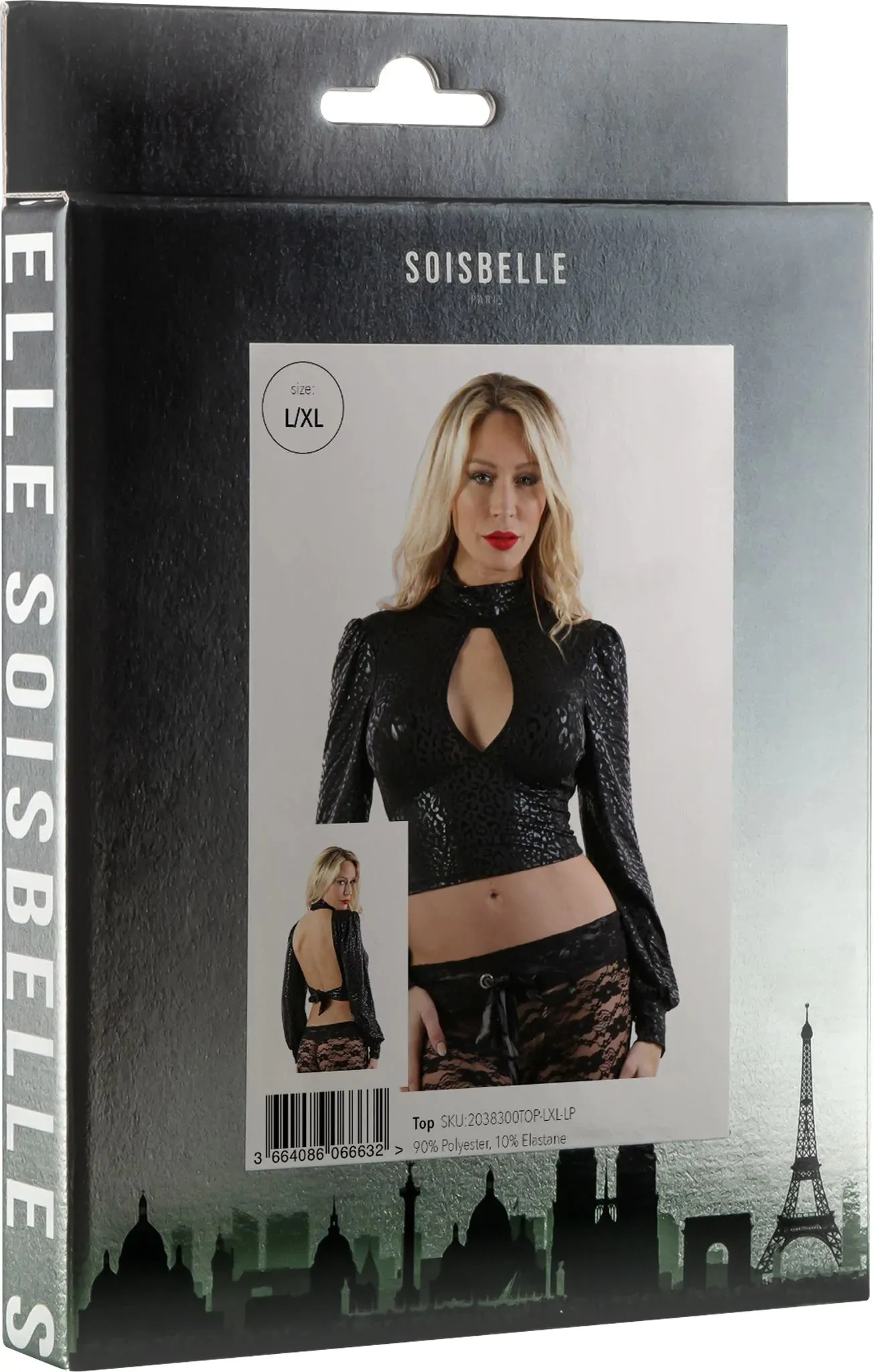 Soisbelle Paris - Crop Top met Pofmouwen en Open Rug - Zwarte Panterprint