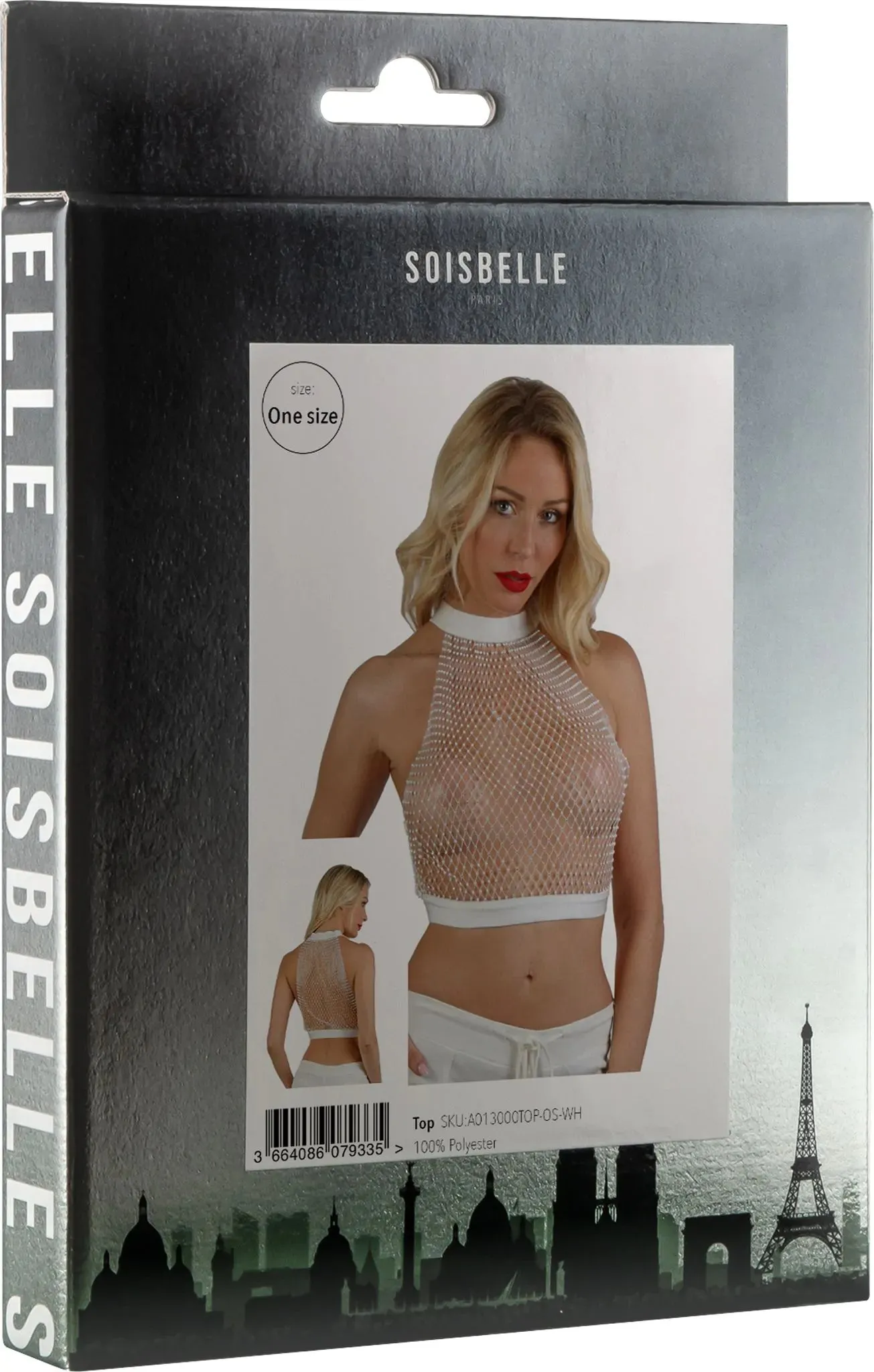 Soisbelle Paris - Net Top met Strass Steentjes - One Size - Wit