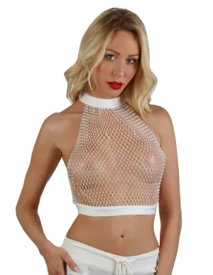 Soisbelle Paris - Net Top met Strass Steentjes - One Size - Wit