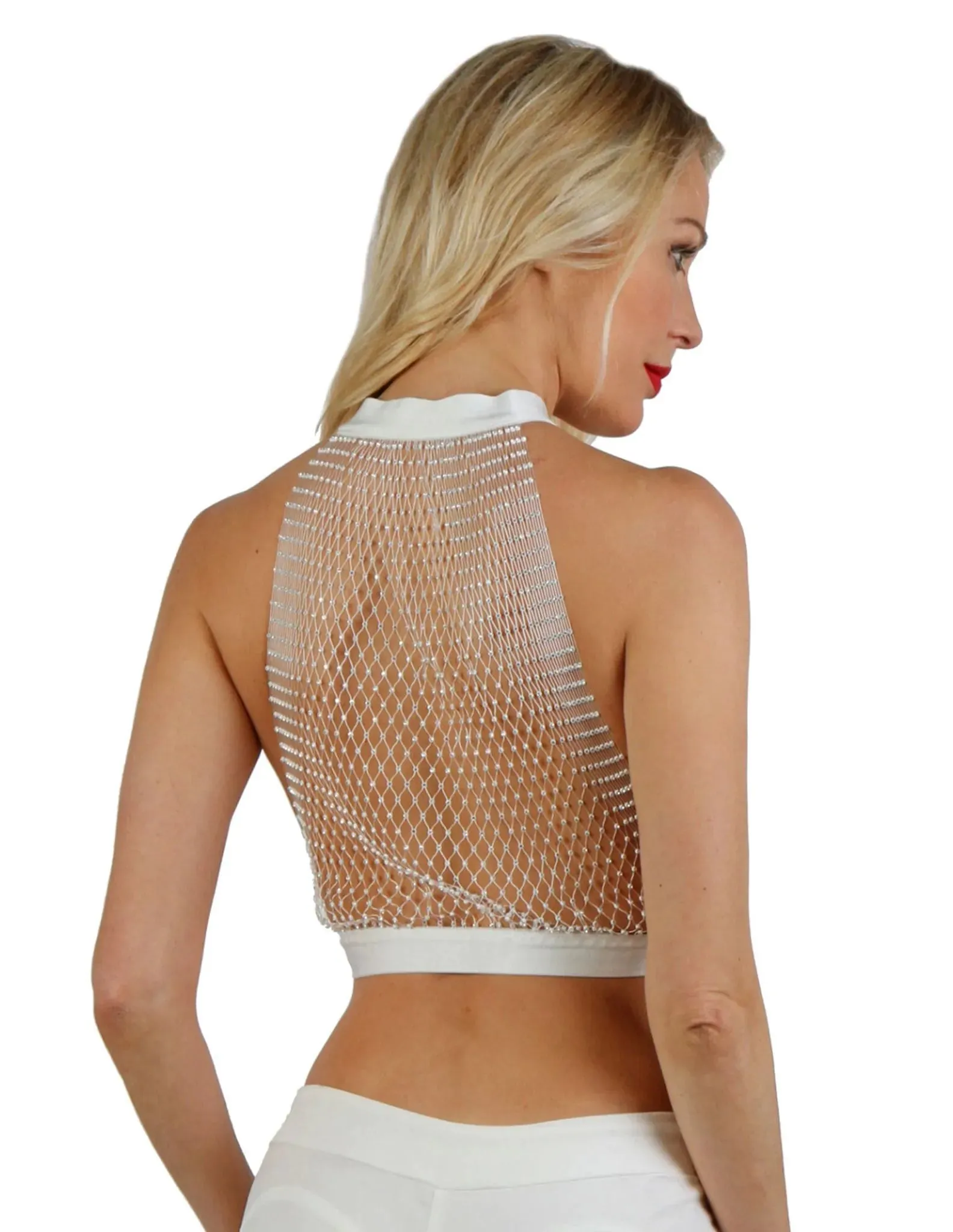 Soisbelle Paris - Net Top met Strass Steentjes - One Size - Wit