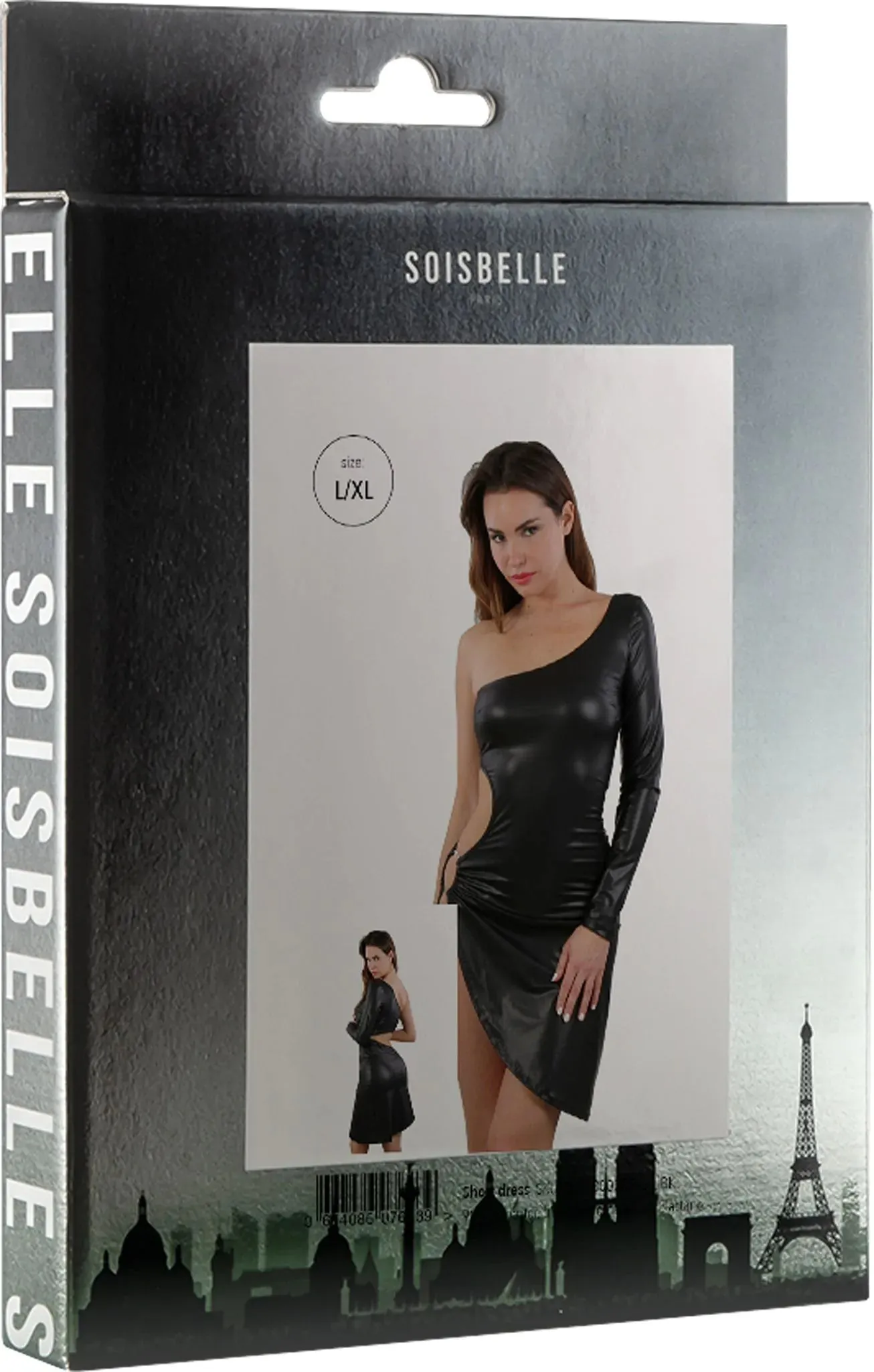 Soisbelle Paris - Offshoulder Wetlook Jurk - Maat L/XL - Zwart