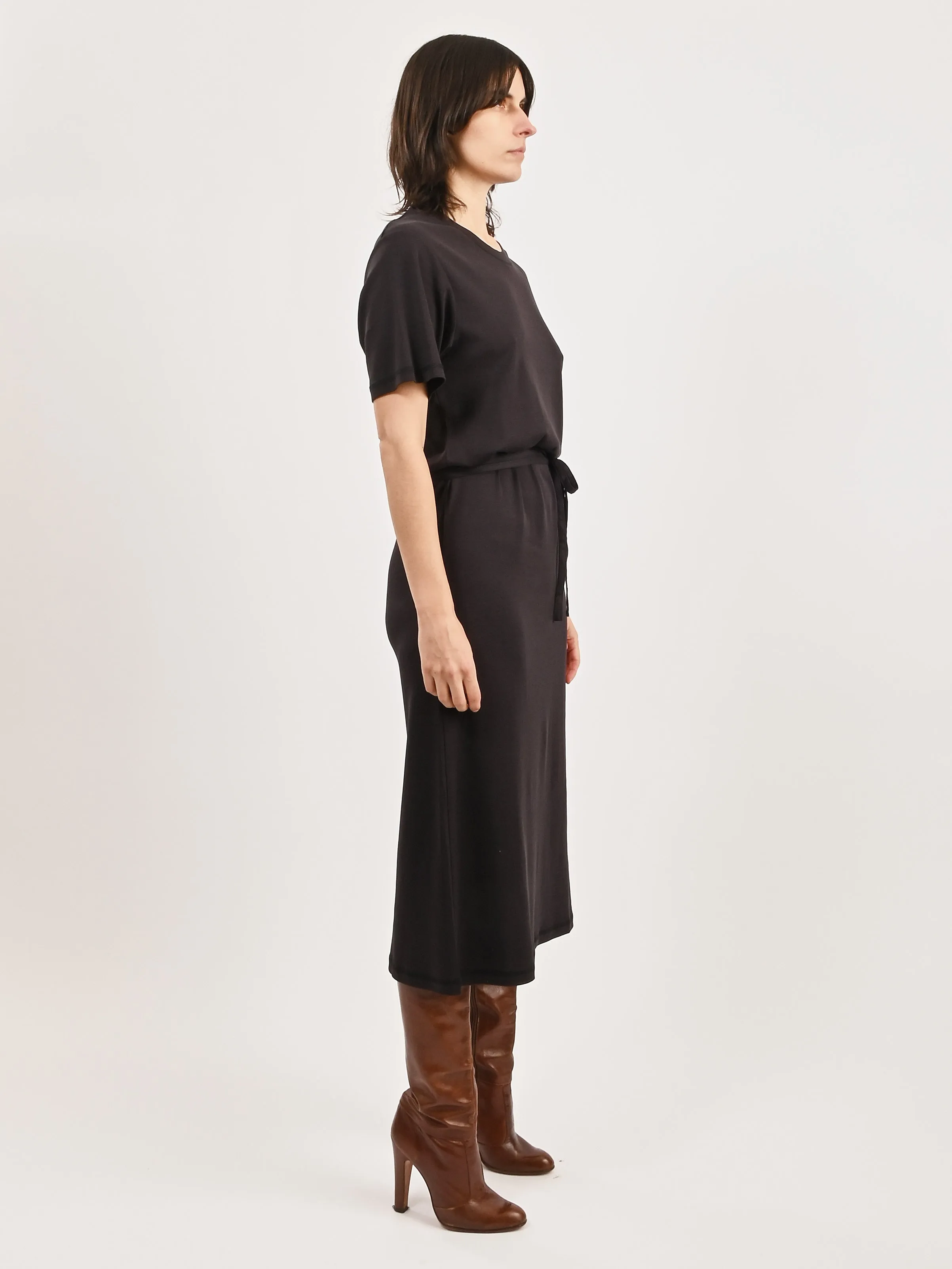 Squid Ink Belted Rib T-Shirt Dress