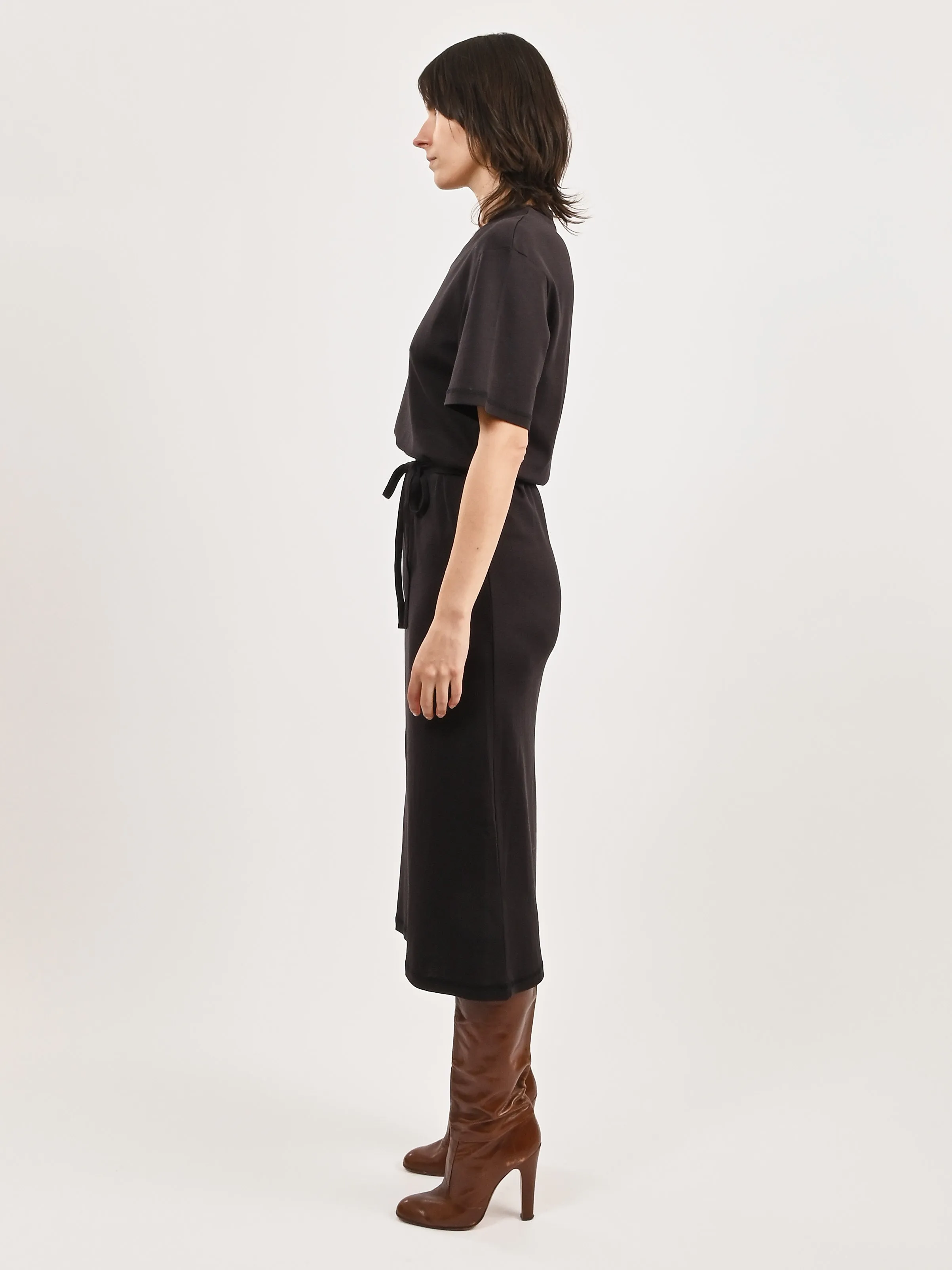 Squid Ink Belted Rib T-Shirt Dress