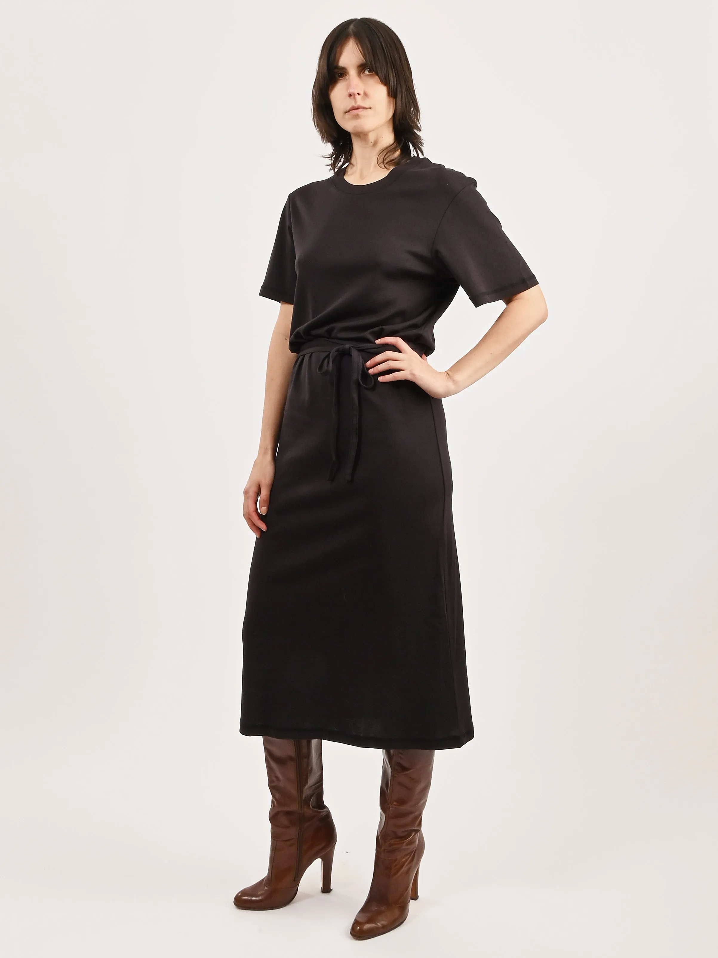Squid Ink Belted Rib T-Shirt Dress
