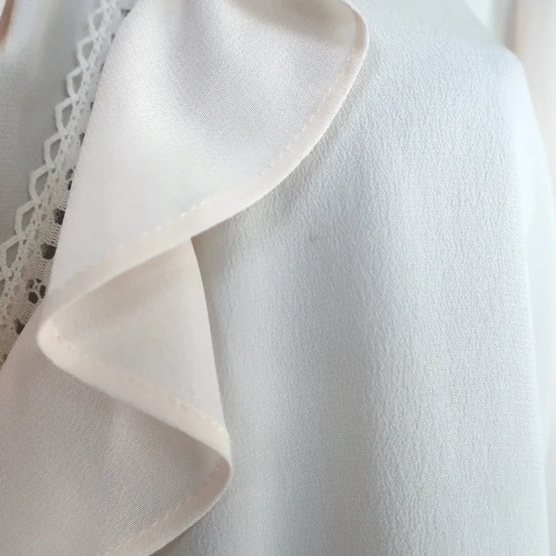 Stella McCartney Ruffle Blouse Ivory Lace-Trim Silk Size 42 Long Sleeve Top