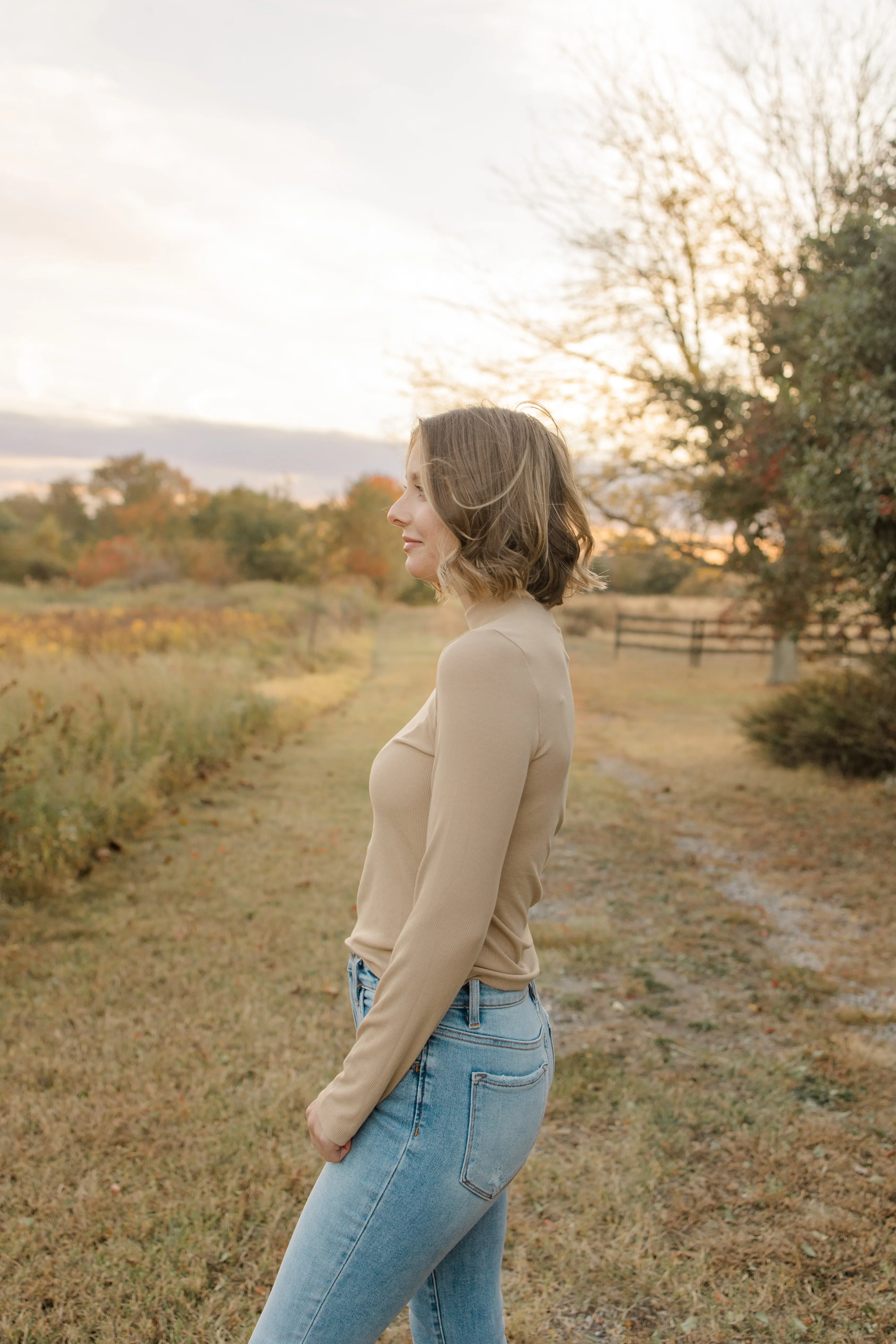 Stretchy Ribbed Long Sleeve Mock Neck