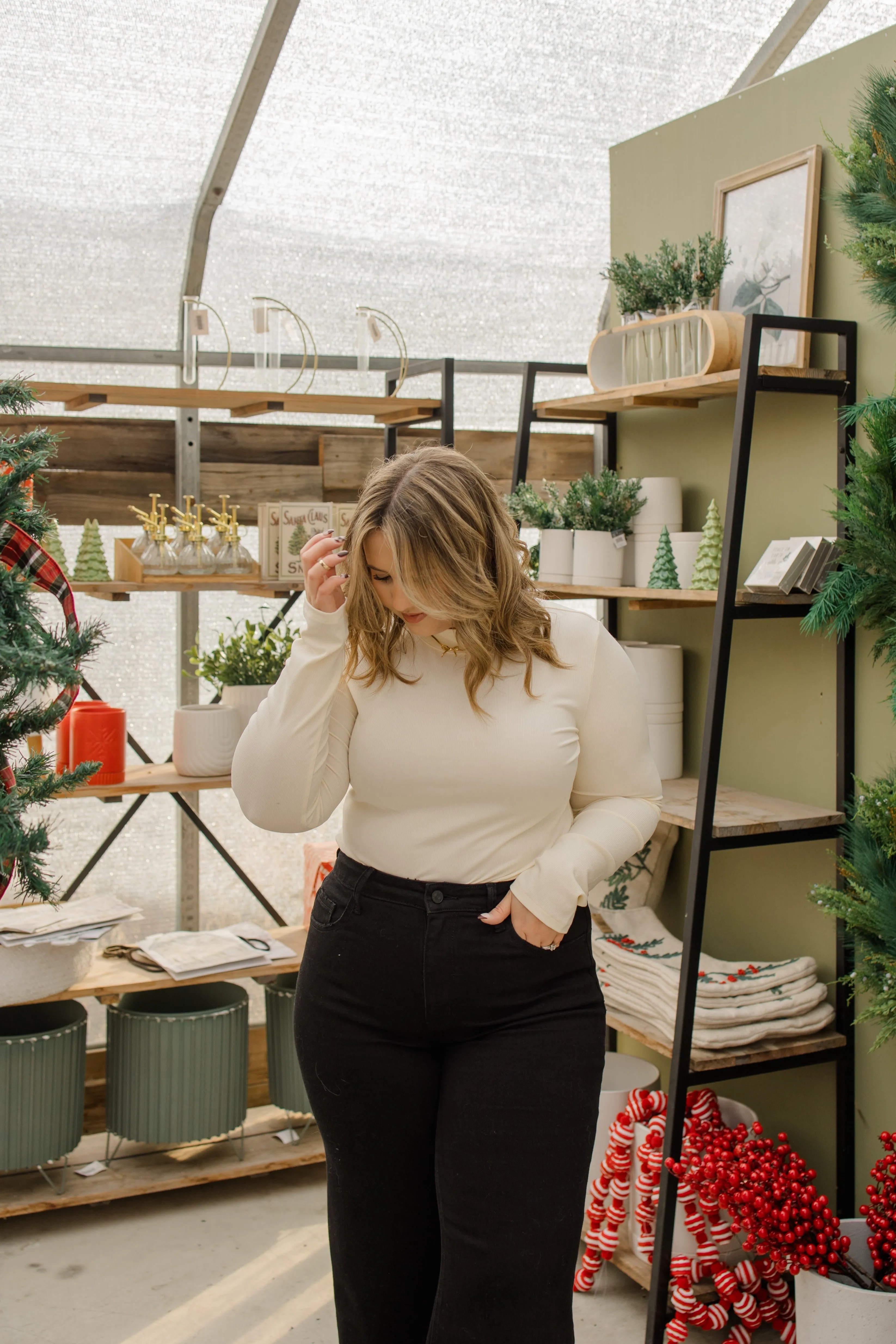 Stretchy Ribbed Long Sleeve Mock Neck