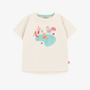 T-shirt crème avec illustration, enfant ||Cream T-shirt with illustration, child