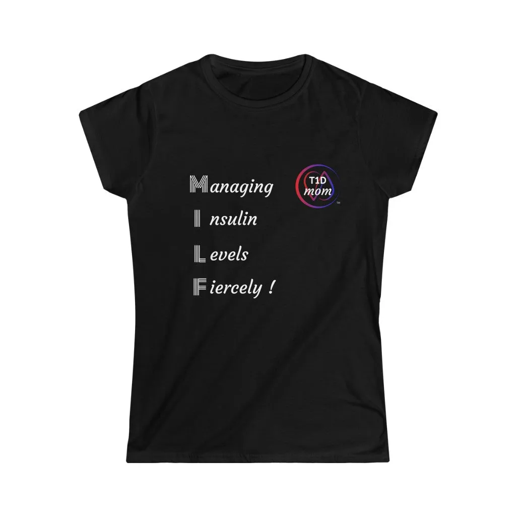 T1D Mom Managing Insulin Levels Fiercely! 😏 Women's Casual V-Neck Shirt's Softstyle Tee S - 2XL