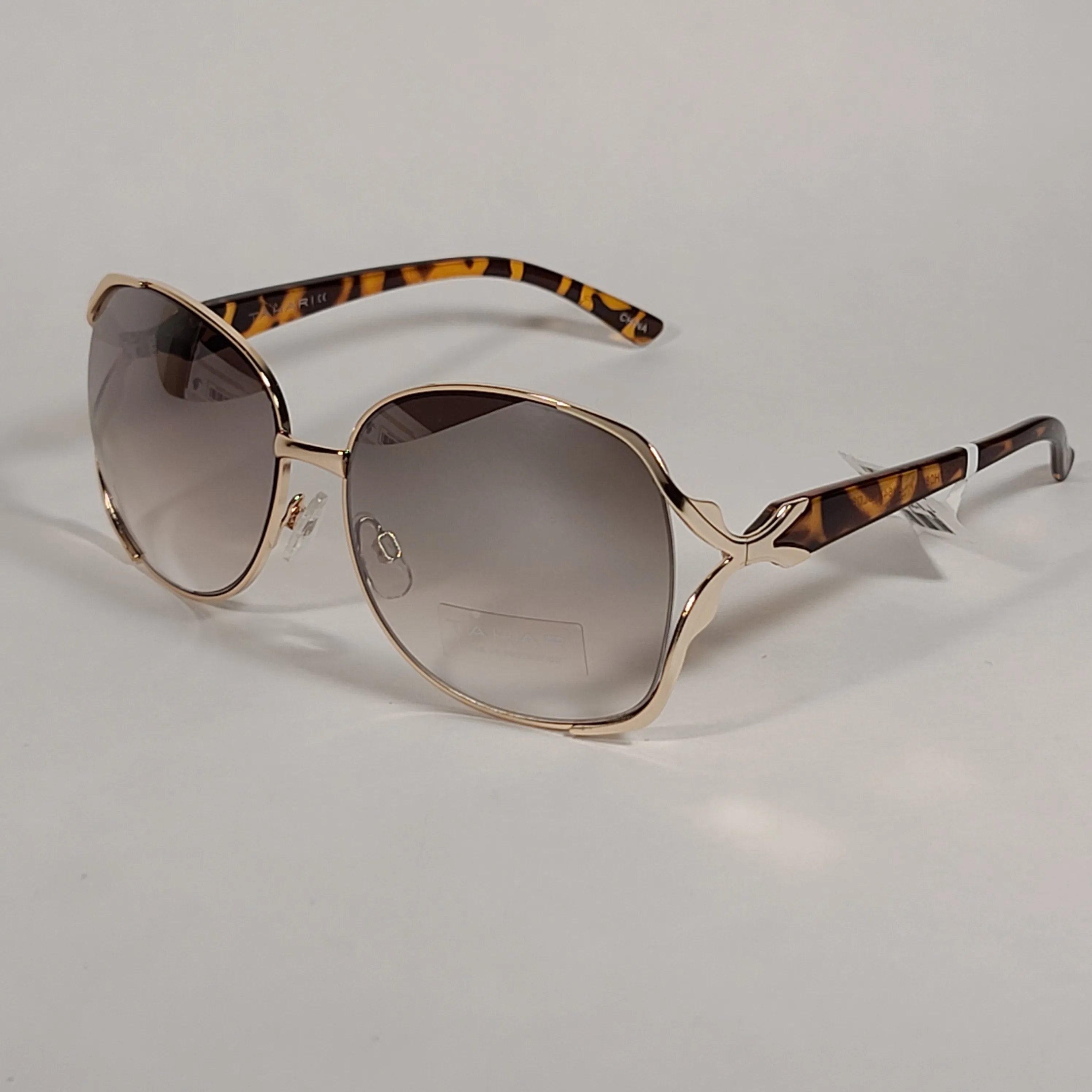 Tahari Butterfly Vented Sunglasses Brown Tortoise And Gold Frame Silver Mirror Gradient Lens TH643 GLDBR