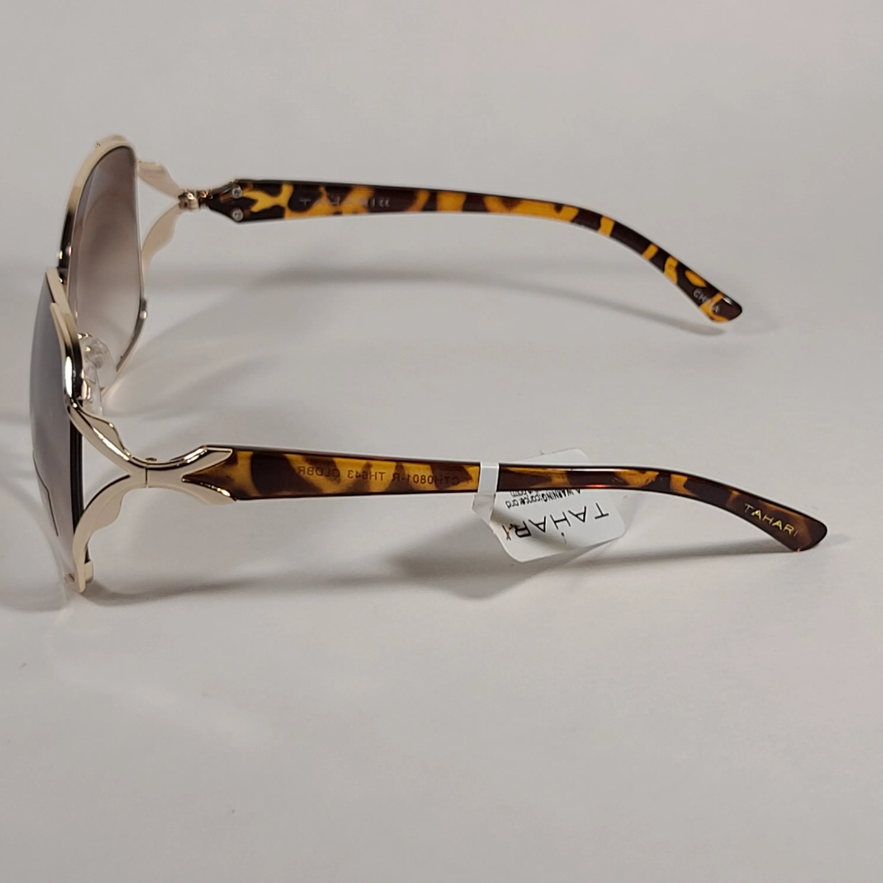 Tahari Butterfly Vented Sunglasses Brown Tortoise And Gold Frame Silver Mirror Gradient Lens TH643 GLDBR
