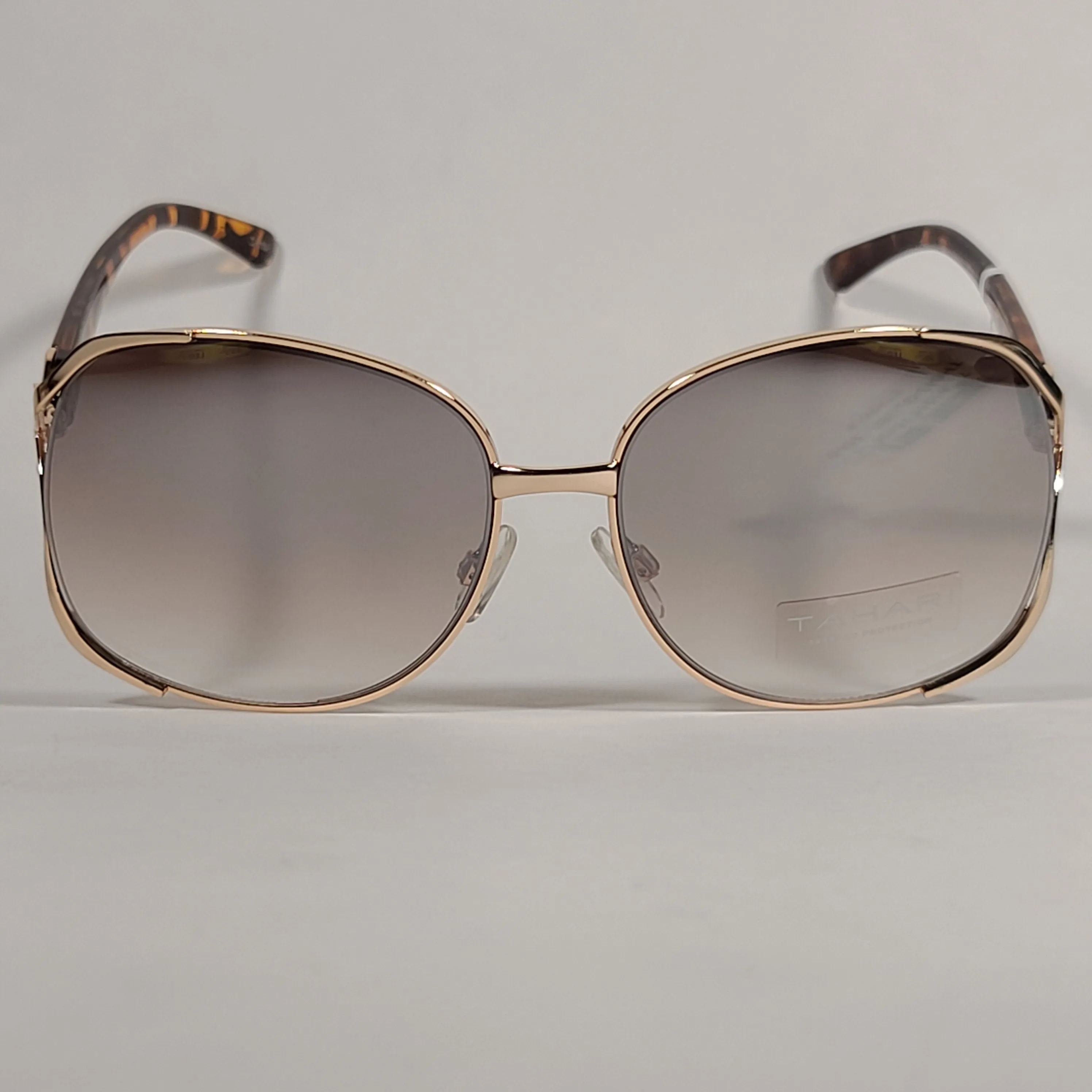 Tahari Butterfly Vented Sunglasses Brown Tortoise And Gold Frame Silver Mirror Gradient Lens TH643 GLDBR