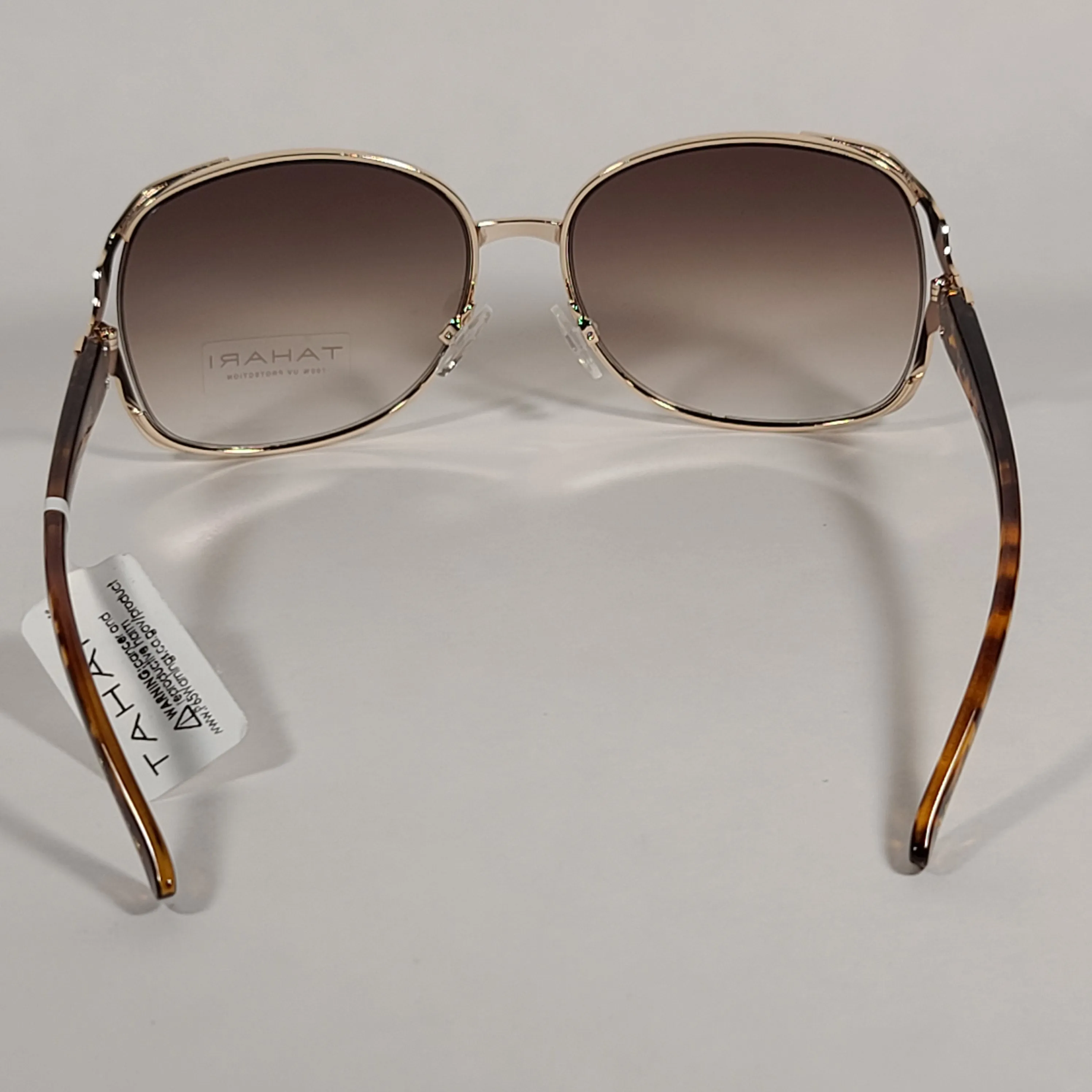 Tahari Butterfly Vented Sunglasses Brown Tortoise And Gold Frame Silver Mirror Gradient Lens TH643 GLDBR