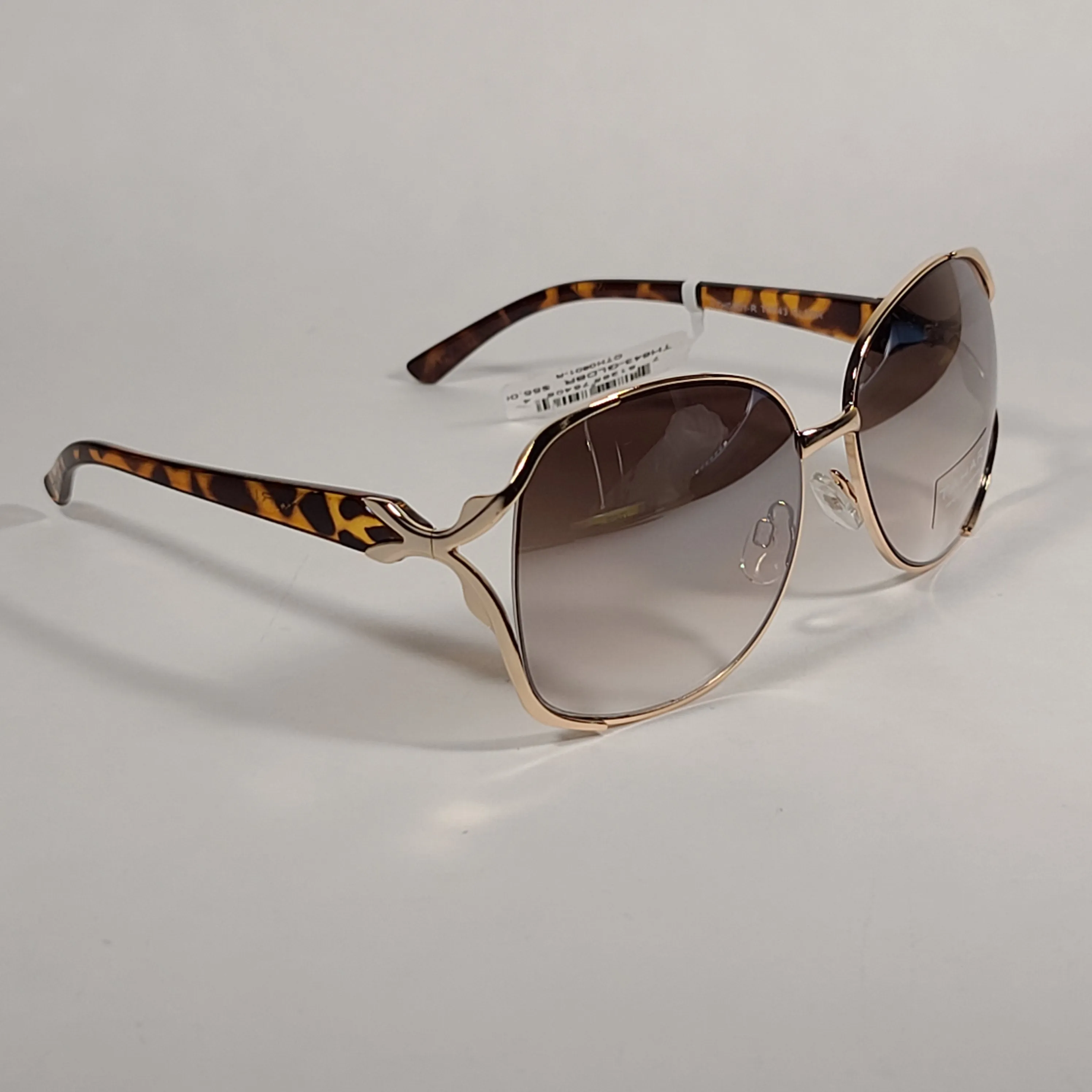 Tahari Butterfly Vented Sunglasses Brown Tortoise And Gold Frame Silver Mirror Gradient Lens TH643 GLDBR