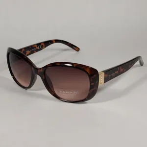 Tahari Oval Sunglasses Brown Tortoise Plastic Frame Rhinestone Temples Brown Lens TH754 TS