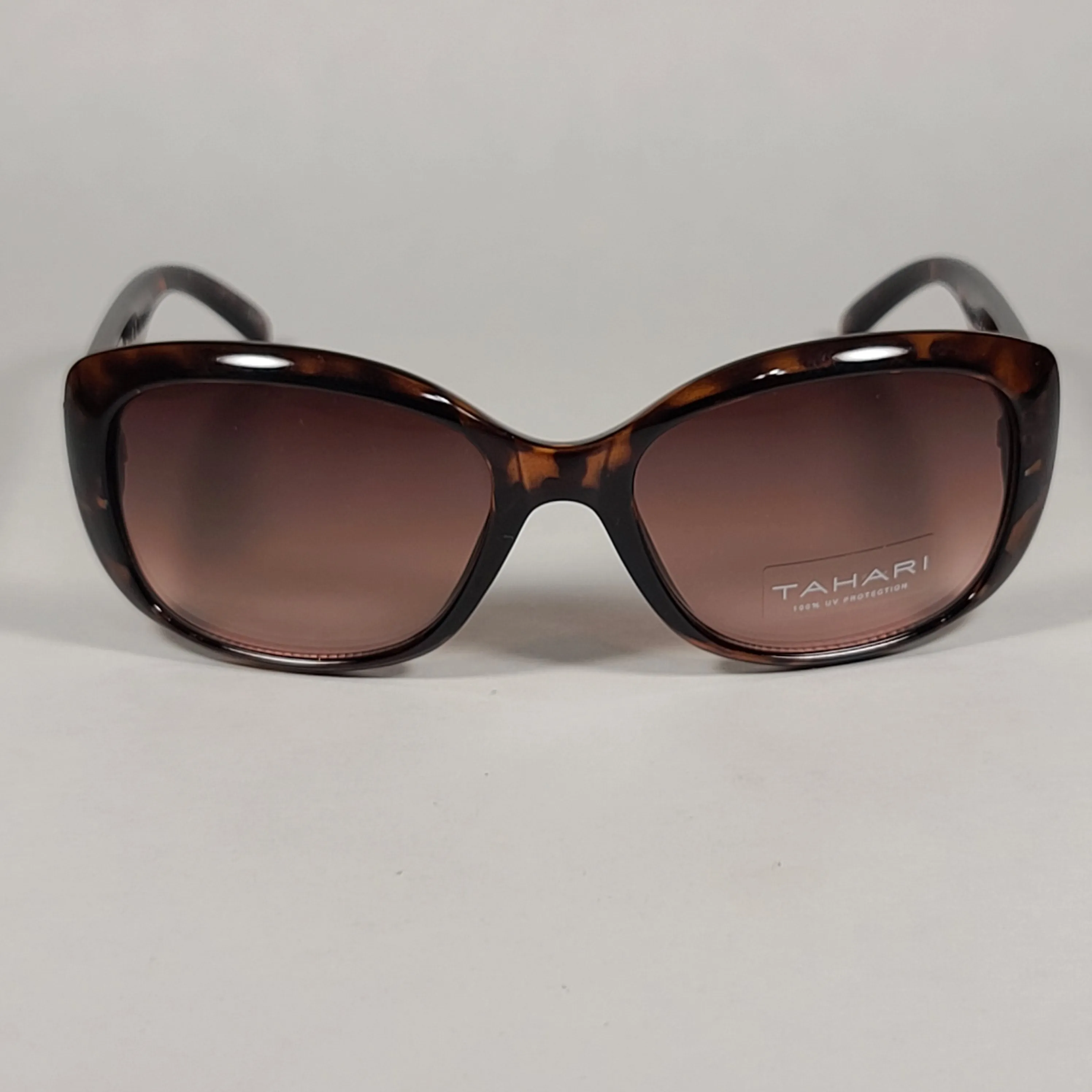 Tahari Oval Sunglasses Brown Tortoise Plastic Frame Rhinestone Temples Brown Lens TH754 TS
