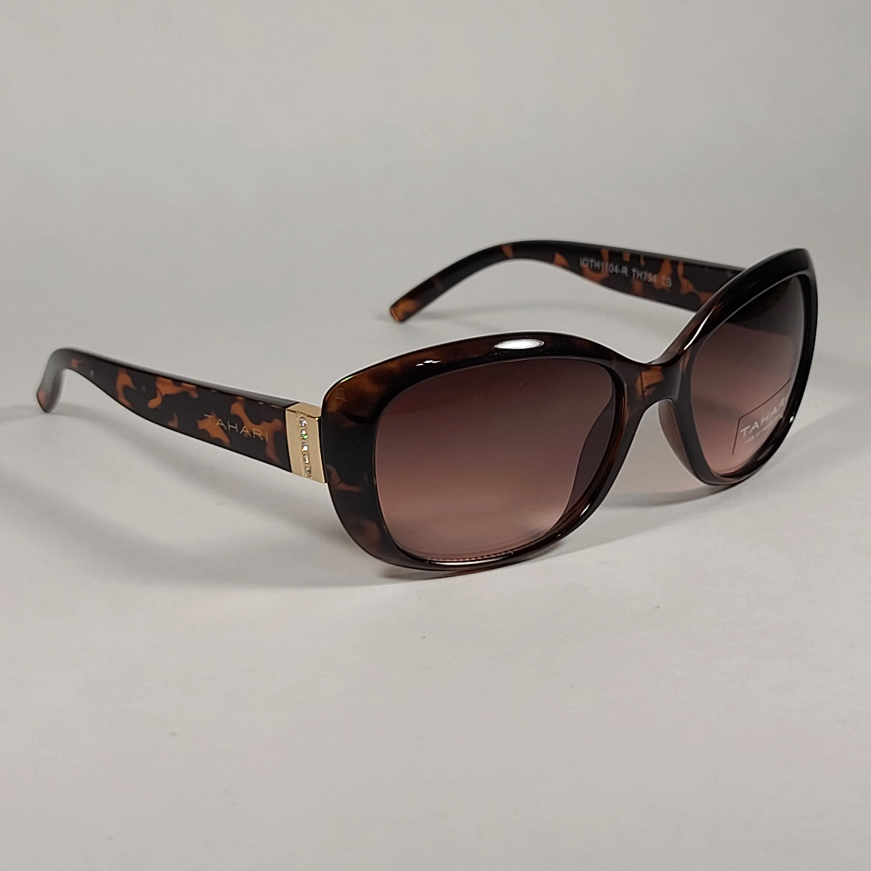 Tahari Oval Sunglasses Brown Tortoise Plastic Frame Rhinestone Temples Brown Lens TH754 TS