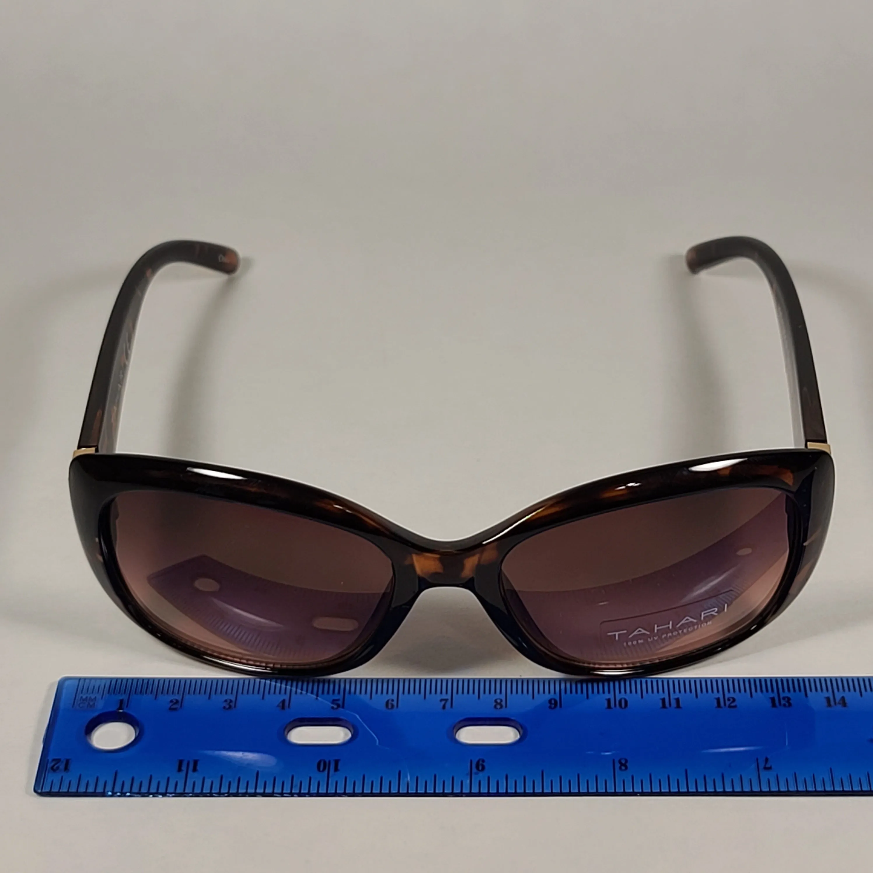 Tahari Oval Sunglasses Brown Tortoise Plastic Frame Rhinestone Temples Brown Lens TH754 TS