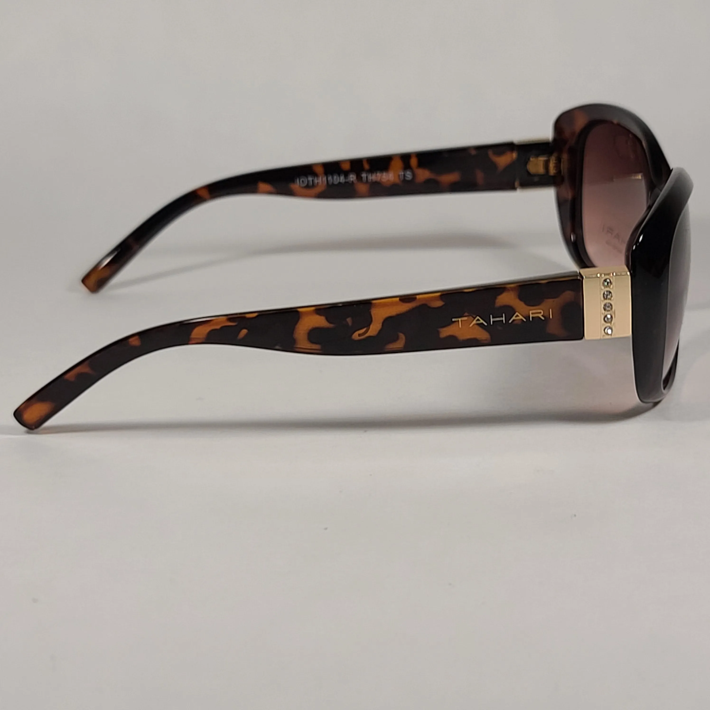 Tahari Oval Sunglasses Brown Tortoise Plastic Frame Rhinestone Temples Brown Lens TH754 TS