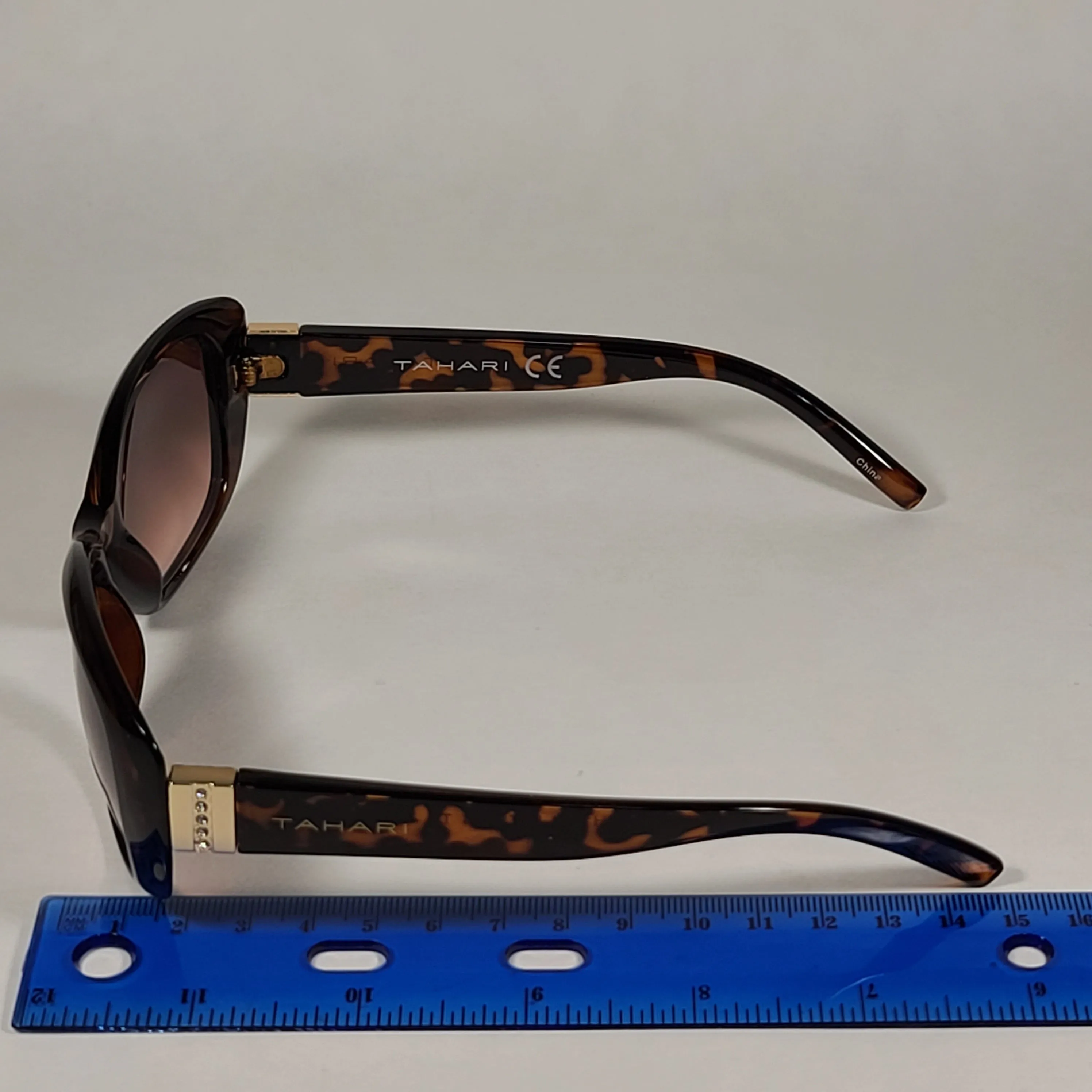 Tahari Oval Sunglasses Brown Tortoise Plastic Frame Rhinestone Temples Brown Lens TH754 TS