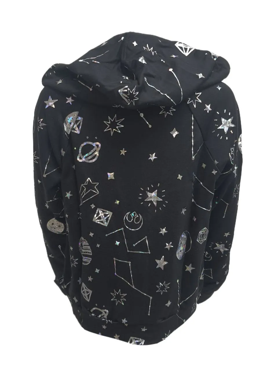 TEREZ Girl's Black Hologram Galaxy Foil Hoodie #12688351 NWT