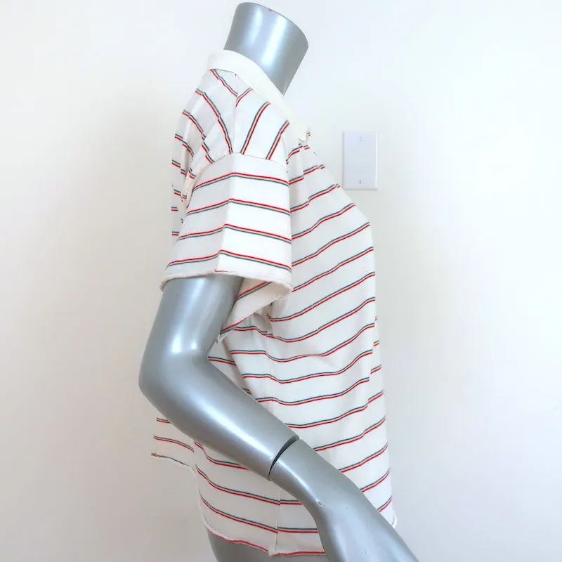 THE GREAT Oversize Polo Shirt Rainbow-Striped Cotton Size 0 Short Sleeve Top