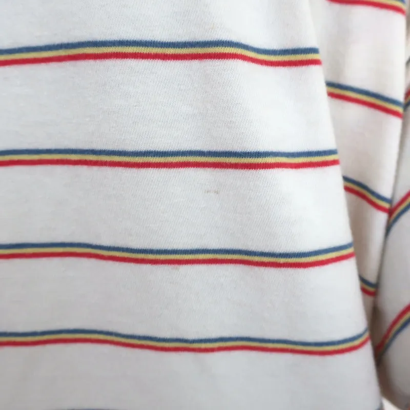 THE GREAT Oversize Polo Shirt Rainbow-Striped Cotton Size 0 Short Sleeve Top