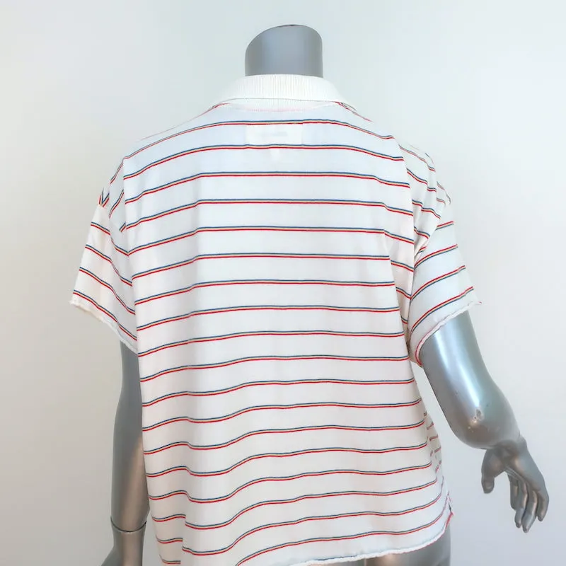 THE GREAT Oversize Polo Shirt Rainbow-Striped Cotton Size 0 Short Sleeve Top