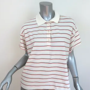 THE GREAT Oversize Polo Shirt Rainbow-Striped Cotton Size 0 Short Sleeve Top