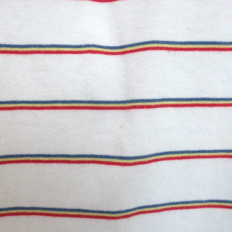 THE GREAT Oversize Polo Shirt Rainbow-Striped Cotton Size 0 Short Sleeve Top