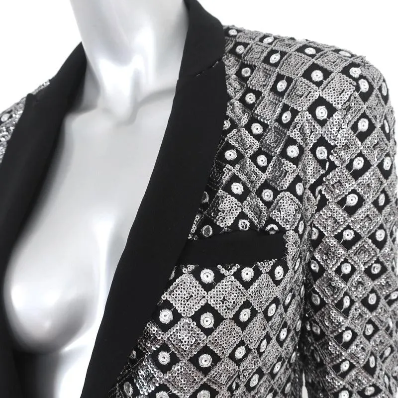 The Kooples Sequined Blazer Silver/Black Size Medium One-Button Jacket